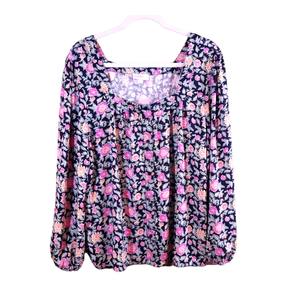 Ann Taylor LOFT Floral Square Neck Lightweight Blouse Feminine size XL